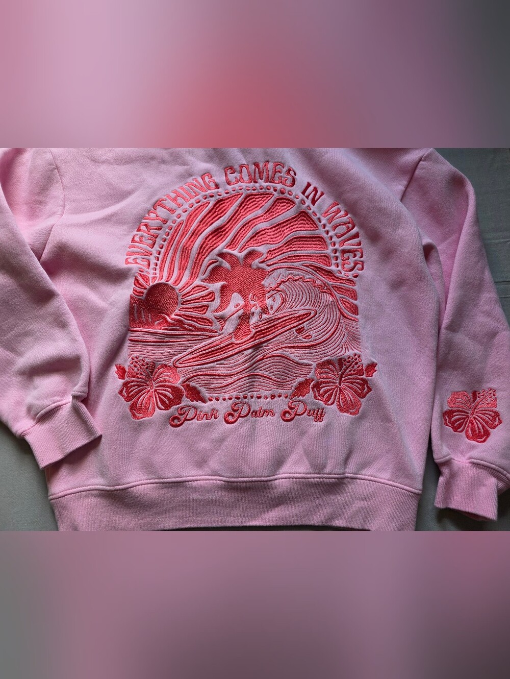 Pink Palm Puff "Everything Comes In Waves" hoodie Medium
